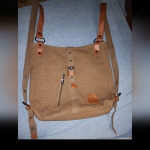 NWOT Canvas Medium Backpack style Hybrid Purse Tote. Khaki / Dark Tan. SO CUTE.